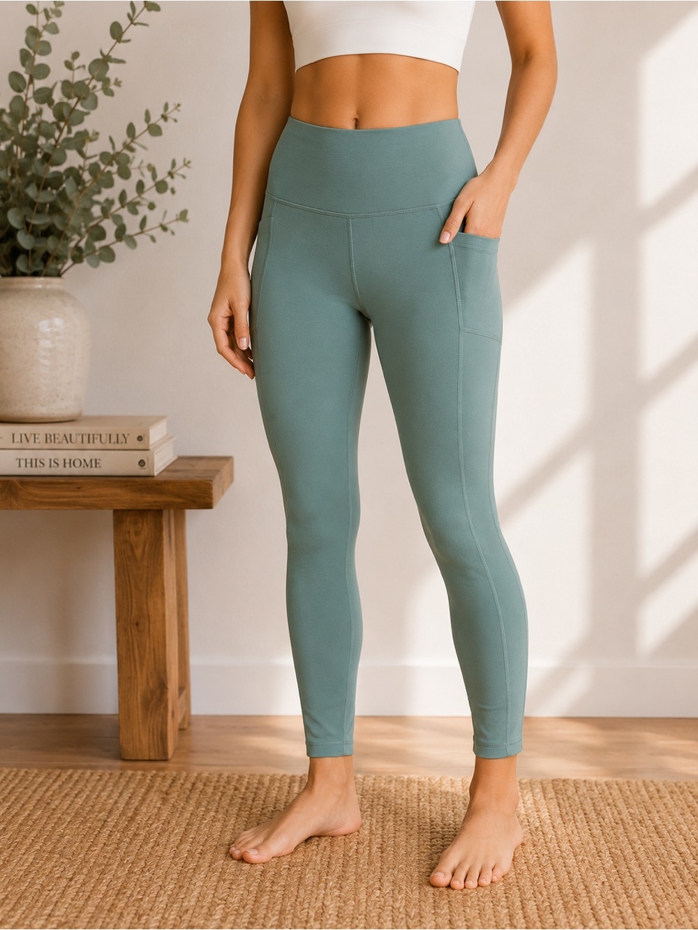 Athleta Salutation Stash 7/8 Tight Leggings Seafoam Green XXS Excellent Cond.